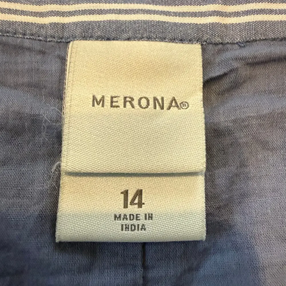 Merona Women's skirt, a-line, blue white stripes midi length, cotton, Size 14